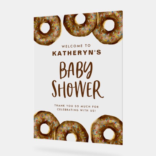 チョコレートドーナツ赤ちゃんシャワーへようこそ アクリルサイン (傾斜)