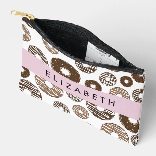 チョコレートドーナツ，キャラメルドーナツ，アイシング，あなたの名前 アクセサリーポーチ (見開き)