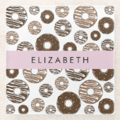 チョコレートドーナツ,キャラメルドーナツ,アイシング,あなたの名前 ガラスコースター (正面)