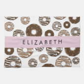 チョコレートドーナツ，キャラメルドーナツ，アイシング，あなたの名前 キッチンタオル (横)