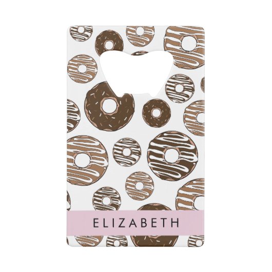 チョコレートドーナツ，キャラメルドーナツ，アイシング，あなたの名前 クレジットカード栓抜き (正面)