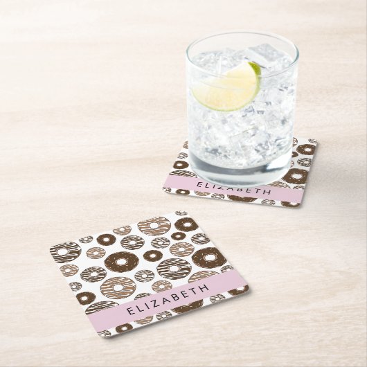 チョコレートドーナツ,キャラメルドーナツ,アイシング,あなたの名前 スクエアペーパーコースター (インサイチュ)