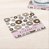 チョコレートドーナツ,キャラメルドーナツ,アイシング,あなたの名前 スクエアペーパーコースター (アングル)