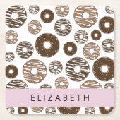 チョコレートドーナツ,キャラメルドーナツ,アイシング,あなたの名前 スクエアペーパーコースター (正面)