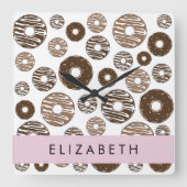 チョコレートドーナツ,キャラメルドーナツ,アイシング,あなたの名前 スクエア壁時計 (正面)