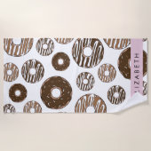 チョコレートドーナツ,キャラメルドーナツ,アイシング,あなたの名前 ビーチタオル (正面)