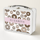 チョコレートドーナツ，キャラメルドーナツ，アイシング，あなたの名前 メタルランチボックス (正面)