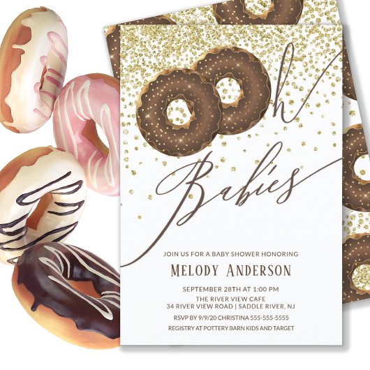 チョコレートドーナツOhベビーツインズベビーシャワー 招待状