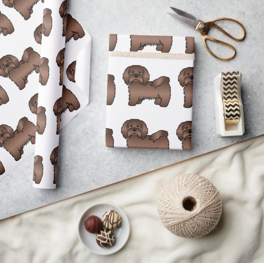 チョコレートハバナかわいい漫画の犬のパターン ラッピングペーパー (クラフト)