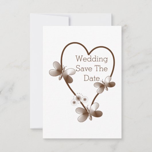 チョコレートハートと蝶は日付を保存 招待状 (正面)