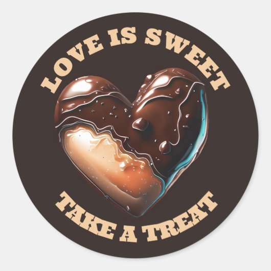 チョコレートハートの感謝 ブラウンタン ラブスイート ラウンドシール (正面)