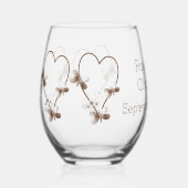 チョコレートハート及び蝶デザイン結婚ズ ステムなしワイングラス (正面)