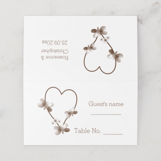 チョコレートハート及び蝶デザイン結婚ズ プレイスカード (外部開封)