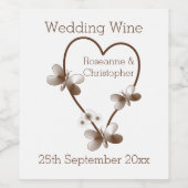 チョコレートハート及び蝶デザイン結婚ズ ワインラベル (シングルラベル)