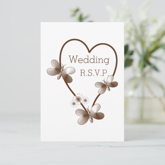 チョコレートハート及び蝶デザイン結婚ズ 出欠カード (スタンド正面)