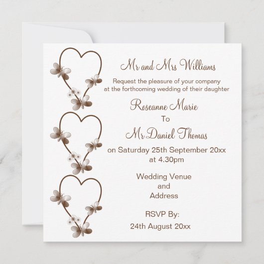 チョコレートハート及び蝶結婚式招待状 招待状 (裏面)