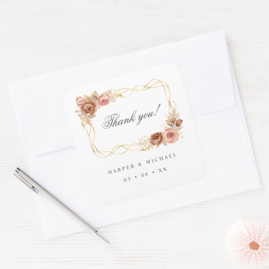 チョコレートバラ赤面結婚ピンク感謝していズユー スクエアシール (封筒)