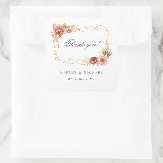 チョコレートバラ赤面結婚ピンク感謝していズユー スクエアシール (バッグ)