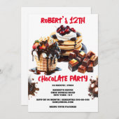 チョコレートパーティーのアイスクリームのパンケーキが子供をトッピング 招待状 (正面/裏面)