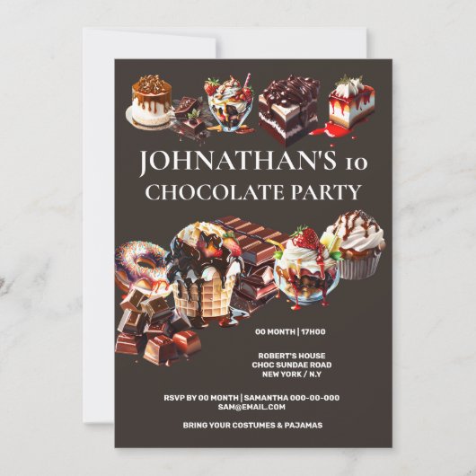 チョコレートパーティーケーキデザートアイスクリーム夏の子供 招待状 (正面)