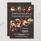 チョコレートパーティーケーキデザートアイスクリーム夏の子供 招待状 (正面/裏面)