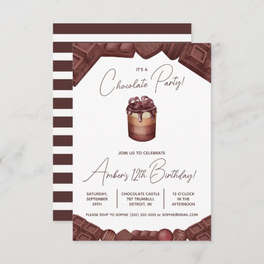 チョコレートパーティー、チョコレート誕生日パーティーによる死 招待状 (正面/裏面)