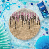 チョコレートピンクアイスクリームコーングリッタードリップ ペーパープレート (パーティー)