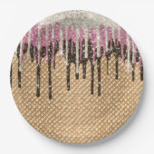 チョコレートピンクアイスクリームコーングリッタードリップ ペーパープレート (正面)