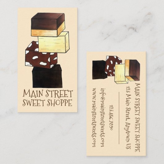 チョコレートファッジ構成キャンディスイートショップショップ 名刺 (正面/裏面)