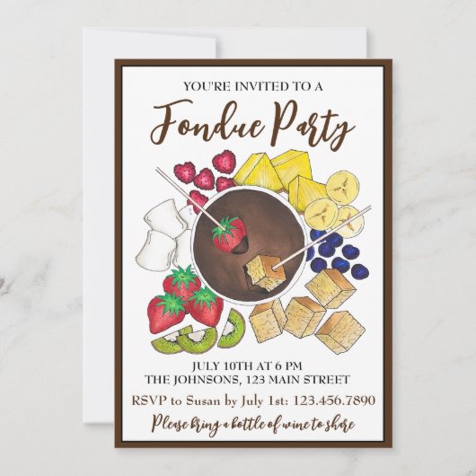 チョコレートフォンデザートフルーツケーキベリー 招待状 (正面)