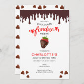 チョコレートフォンデュいちごハートバレンタイン 招待状 (正面/裏面)