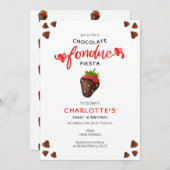 チョコレートフォンデュフィエスタストロベリーハート誕生日 招待状 (正面/裏面)
