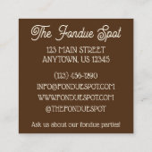 チョコレートフォンデュポットデザートフードレストラン スクエア名刺 (裏面)