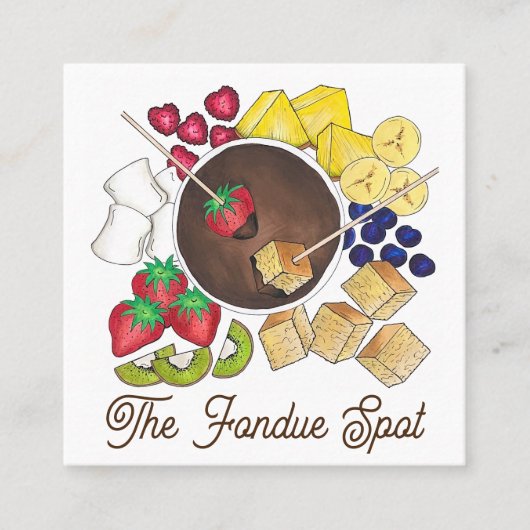チョコレートフォンデュポットデザートフードレストラン スクエア名刺 (正面)