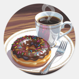チョコレートフロスティングドーナツとコーヒー ラウンドシール