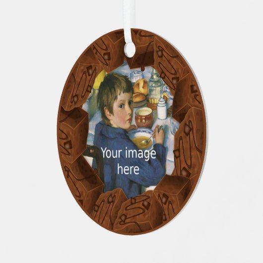 チョコレートブラウニーTraybakeケーキののまわりに写真 メタルオーナメント (正面左)