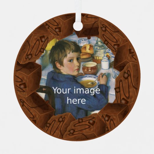 チョコレートブラウニーTraybakeケーキののまわりに写真 メタルオーナメント (正面)