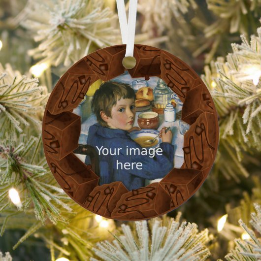 チョコレートブラウニーTraybakeケーキののまわりに写真 メタルオーナメント (インサイチュ)