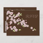 チョコレートブラウンとさくらんぼブロッサムウェディングRSVP 出欠カード (正面/裏面)