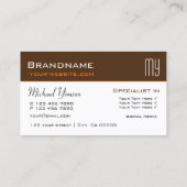 チョコレートブラウンとイニシャル付き白エレガント 名刺 (裏面)