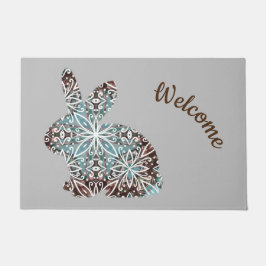 チョコレートブラウンとターコイズブルーマンダラバニー ドアマット