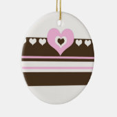 チョコレートブラウンとピンクのハート セラミックオーナメント (右)