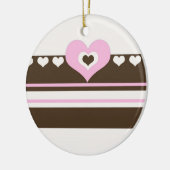チョコレートブラウンとピンクのハート セラミックオーナメント (左)