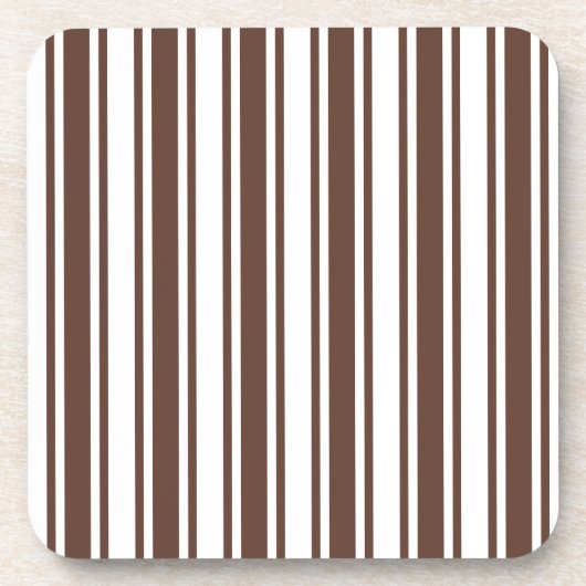 チョコレートブラウンとホワイトキャンディストライプー コースター (正面)
