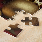 チョコレートブラウンとルビーレッドクリスマスオーナメント ジグソーパズル (側面)