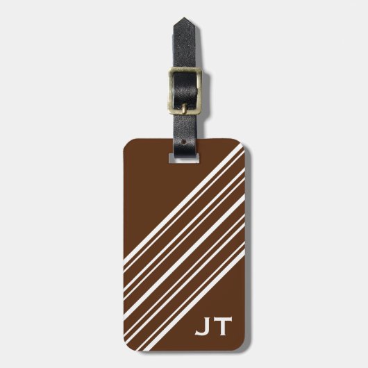 チョコレートブラウンと白いピンスプリープモノグラム ラゲッジタグ (正面縦)