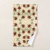 チョコレートブラウンと赤でセットされた花のタオル バスタオルセット (ハンドタオル)