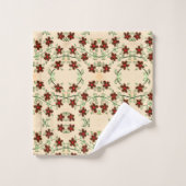 チョコレートブラウンと赤でセットされた花のタオル バスタオルセット (ウォッシュタオル)