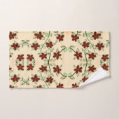 チョコレートブラウンと赤でセットされた花のタオル バスタオルセット (ハンドタオル)