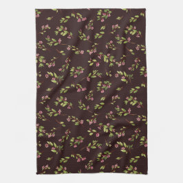 チョコレートブラウンに投げたフローラのワイルドフラワー キッチンタオル